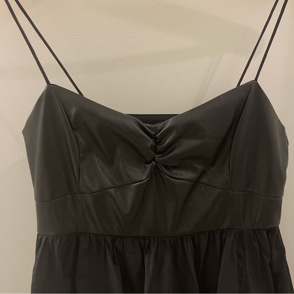 ZARA Sweetheart Neckline Black Faux Leather Combination Mini Dress - Picture 14 of 15